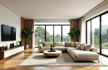 cozy living room with sofa in Art Nouveau style