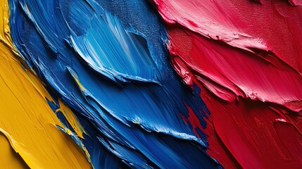 Obraz premium An expressive oil-painted background with chaotic yet harmonious brushstrokes in primary colors,