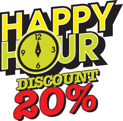 happy hour logo with clock icon