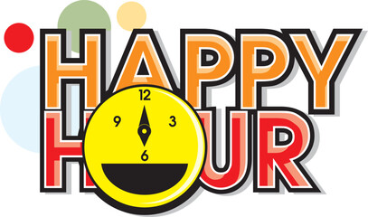 happy hour logo with clock icon