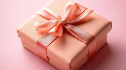 Obraz premium A neatly wrapped gift box with a ribbon on a pastel background.