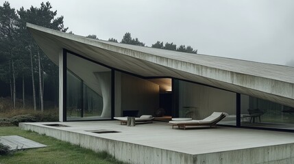 Private viewing deck with a sloped roof extension and lounge furniture.