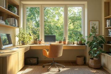Fototapeta premium Bright and airy modern living room with large windows