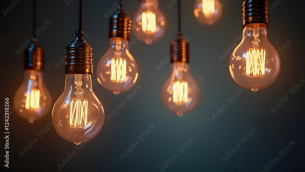 Poster incandescent edison light bulbs on a dark background. 3d rendering. generated by ai