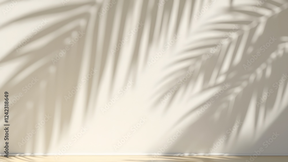Poster 3d render of a white wall with shadows from a palm leaf. generated by ai