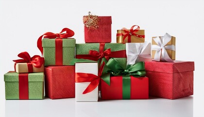 Obraz premium Christmas gift boxes and decorations. Chistmas gift boxes, isolated white background