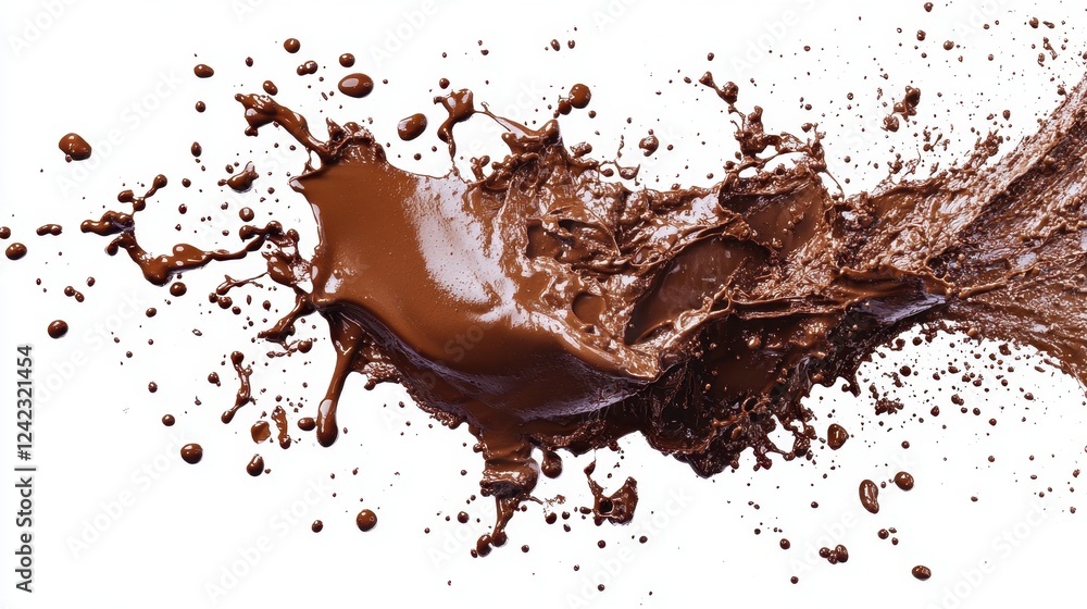 Aufkleber chocolate splash creating dynamic shapes on a white background for creative design and culinary them