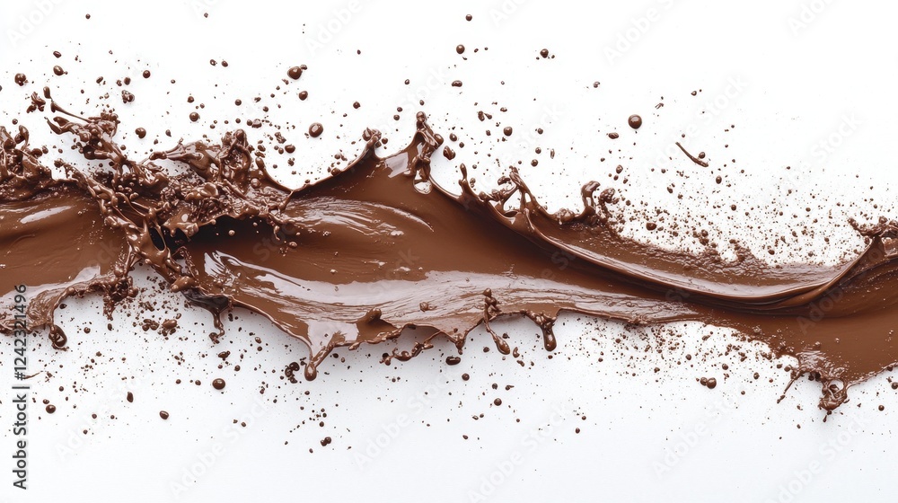Poster chocolate splash on a white surface creating an abstract and artistic food background design