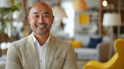 Man in a suit smiling at the camera in a professional indoor setting