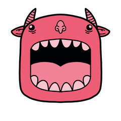 Naklejka premium A cartoon monster with a big mouth and horns