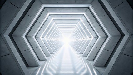 Obraz premium Bright Abstract Architectural Corridor with Hexagonal Patterns and Glossy Surface