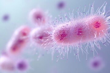 Close up view of a cell showcasing multiple small pink cells in a biological sample