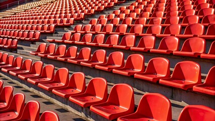 Naklejka premium Rows of Bright Red Stadium Seats in a Sports Venue Ready for an Event