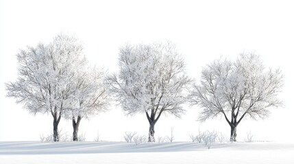 Fototapeta premium Snowy Winter Landscape with Frosty Trees Under Bright Blue Sky in a Tranquil and Serene Nature Scene