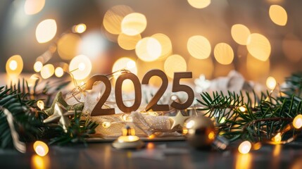 New Year concept. Happy 2025. New Year's Day greeting card. New Year's Eve. New year celebration. "2025 Goals" text. New year's resolution. New year celebration. Business on 2025