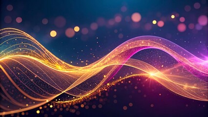 Colorful Abstract Waves with Light Particles in Dark Background for Creative Projects