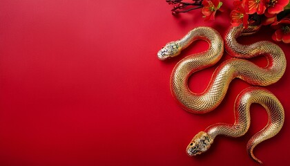 Obraz premium luxury red and gold chinese snake new year background with copy space for text, snake year