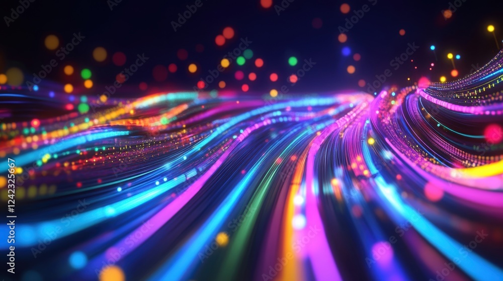 Poster vivid light trails curving through space create a dynamic visualization of innovative engineering an