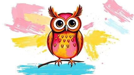 Naklejka premium Owl's Canvas Symphony: Brushstrokes Dance with Whimsy