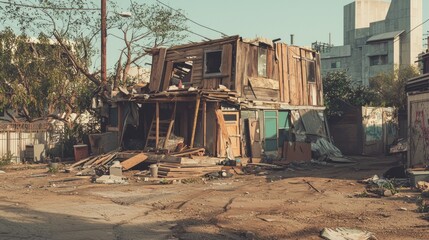 Fototapeta premium Dilapidated Shack in an Urban Industrial Environment