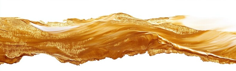 Golden liquid splash, abstract wave, white background, design element