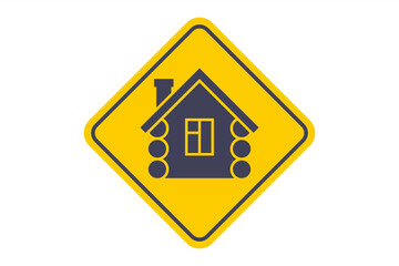 Log wooden house icon on yellow background. wall sticker.
