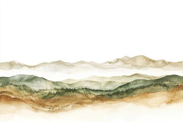 Fototapeta premium Watercolor painting of abstract mountain layers in earthy tones creating a serene and natural landscape aesthetic