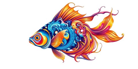 Swirling Symphony of Marine Hues: Paint Fish Wallpaper