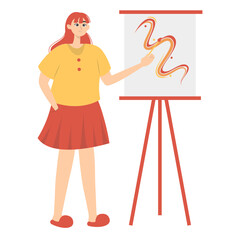 Illustration of People Painting at Canvas. Isolated on White Background. Vector Cartoon Character