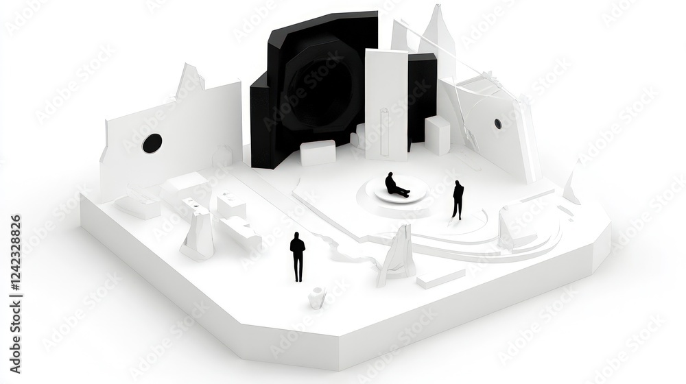 Poster monochromatic abstract installation: a 3d render of a minimalist architectural design.