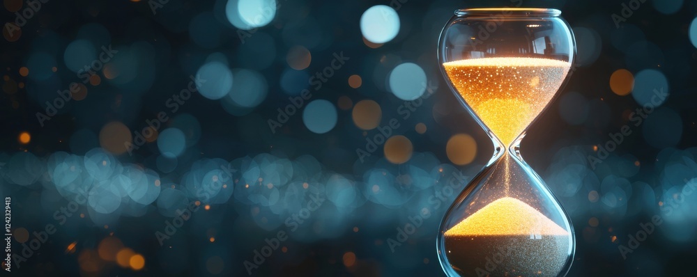 Poster time passing a close-up of an hourglass in a magical bokeh setting capturing the essence of time