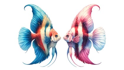 Obraz premium Dual Perspective: Vibrant Betta Fish in Symmetrical Composition, Celebrating Contrast and Harmony in Nature's Beauty