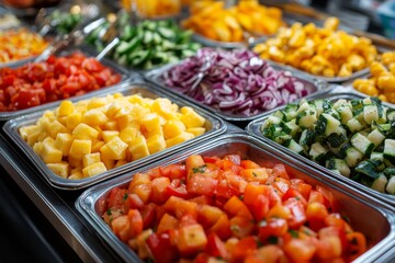 Obraz premium Colorful display of fresh vegetables in a stainless steel tray
