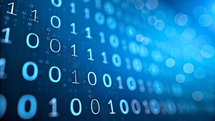 Abstract Digital Background with Code and Blue Bokeh Effects in a Technology Theme