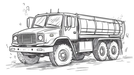 Detailed Outline Drawing of a 6 Wheeled Dump Truck for Construction and Industrial Purposes