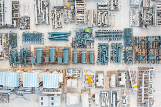 Aerial View of Organized Heavy Electric Equipment in Factory