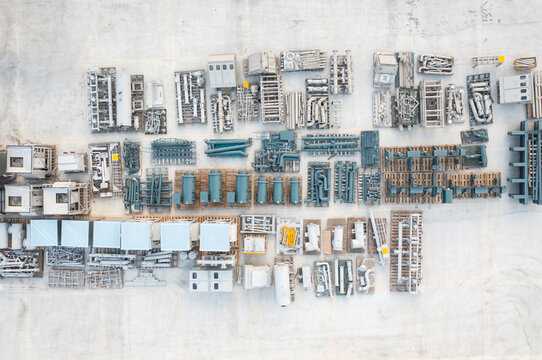 Aerial View of Organized Heavy Electric Equipment in Factory