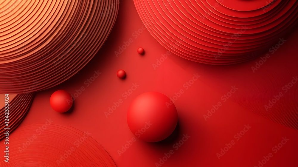 Poster captivating minimal abstract design with vibrant red tones refined elegant ornamental spheres and ha