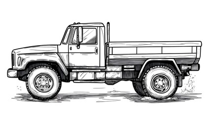Fototapeta premium Outline Sketch of a Heavy Duty Dump Truck for Construction Site Workload