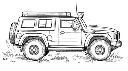 Outline Drawing of Off Road Utility Vehicle for Kids Coloring or Sketching