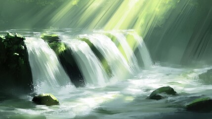 Obraz premium Serene Waterfall with Lush Green Surroundings