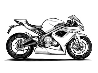 Fototapeta premium Detailed Motorcycle Outline Drawing in Minimalist Black and White Style