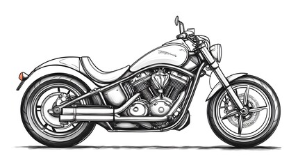 Obraz premium Detailed Motorcycle Outline Drawing for Kids Coloring Book or Educational Purposes