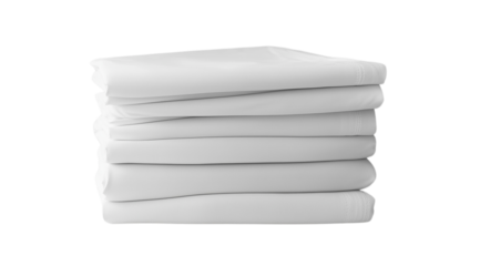 PNG, Bed. Set of folded white bed linens isolated on white background, generated by Generative AI technology.
