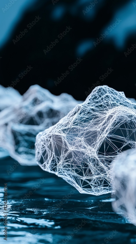 Poster abstract blue data mountain range ai blockchain network concept