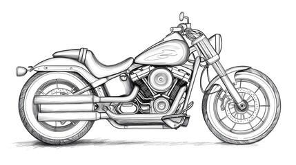 Stylized Motorcycle Sketch in Monochrome Outline for Design