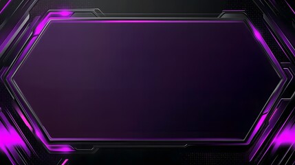 Futuristic purple neon light hexagon frame background designed for gaming and technology themes. A glowing geometric structure with a dark backdrop, creating a high-tech and cyber-inspired atmosphere
