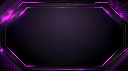 Futuristic purple neon light hexagon frame background designed for gaming and technology themes. A glowing geometric structure with a dark backdrop, creating a high-tech and cyber-inspired atmosphere