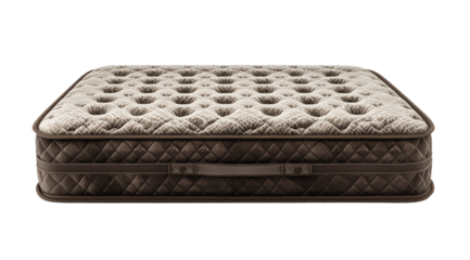 PNG, Bed. Brown mattress, isolated on white background, created using Generative AI technology.