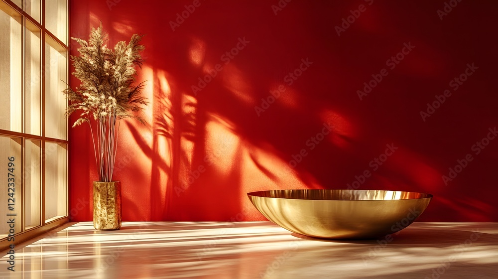 Poster refined and luxurious modern design with glamorous gold and red gradients soft and minimal patterns 